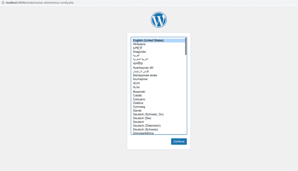 Wordpress setup started